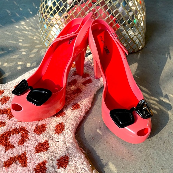 Karl Lagerfeld and Melissa plastic sunglasses peep toe sandals